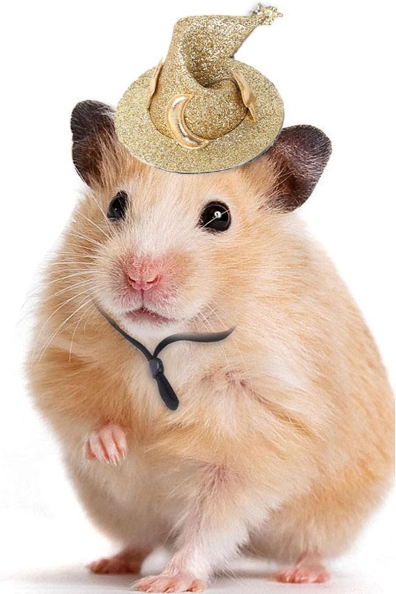 Soochat Pet Witch Hat Hamster Wizard Hat Mini Animals Hat for Snake, Hamster, Guinea Pig, Halloween Pet Costume Accessories (Gold) - Image 2
